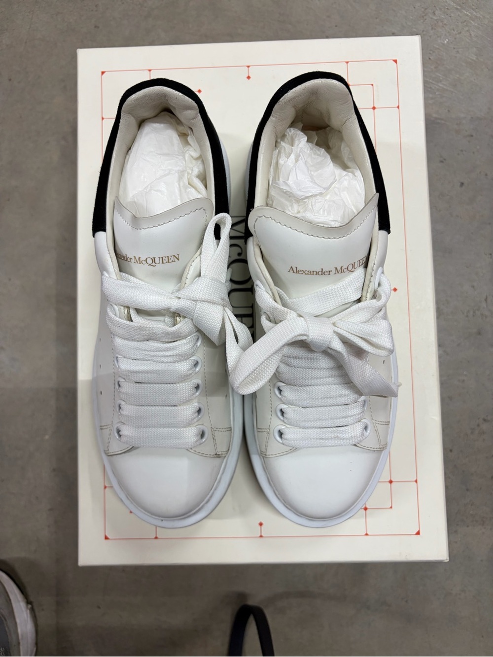 Alexander McQueen White Sneakers with Black Heel Tab